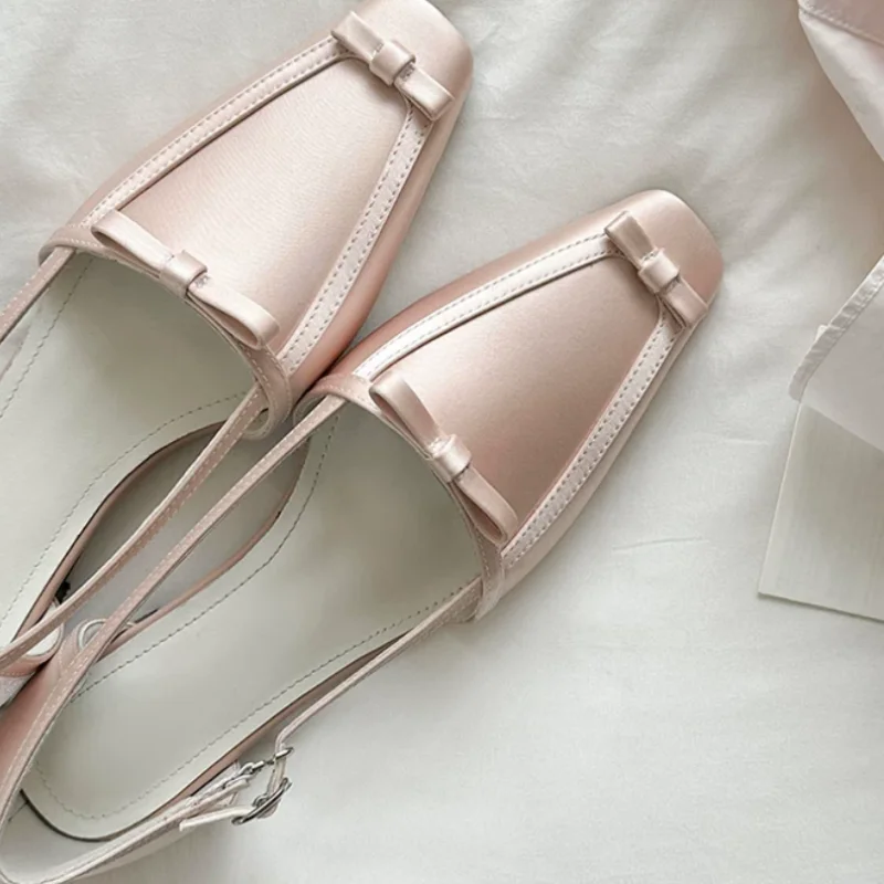 

Butterfly-knot Shoes for Womens Square Toes Flat Heels Sewing Lines Ladies Ankle Strap Chassure Femme Solid Zapatos Mujer Sewing