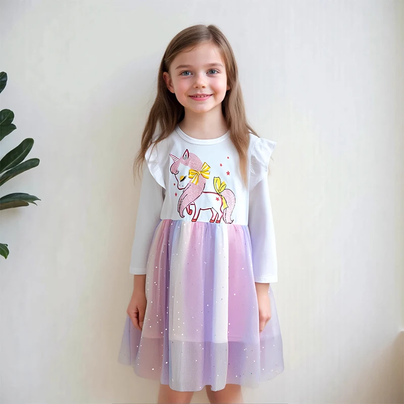 Little Maven Tier Einhorn Kleid für Mädchen Langarm Kleid für Party Kleid Baby Mädchen Regenbogen Mesh Kleider Vestido Unicornio