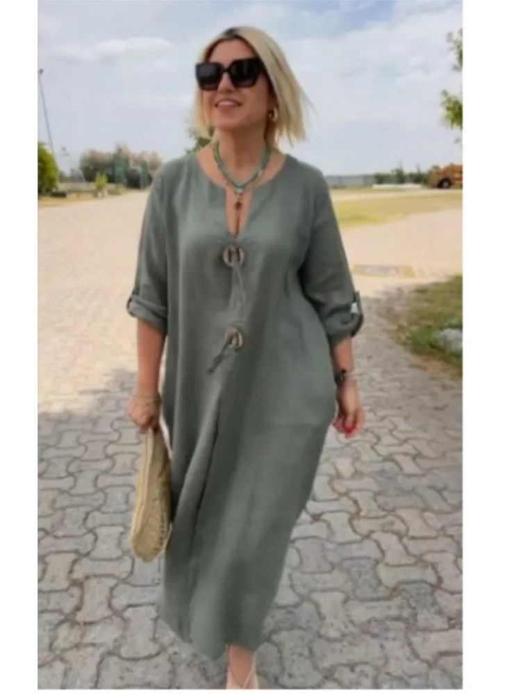 Summer Oversize Women Long Dresses 2024 V-neck Short Sleeve Button Loose Dresses Female Elegant Trendy Beach Ladies Clothes Robe