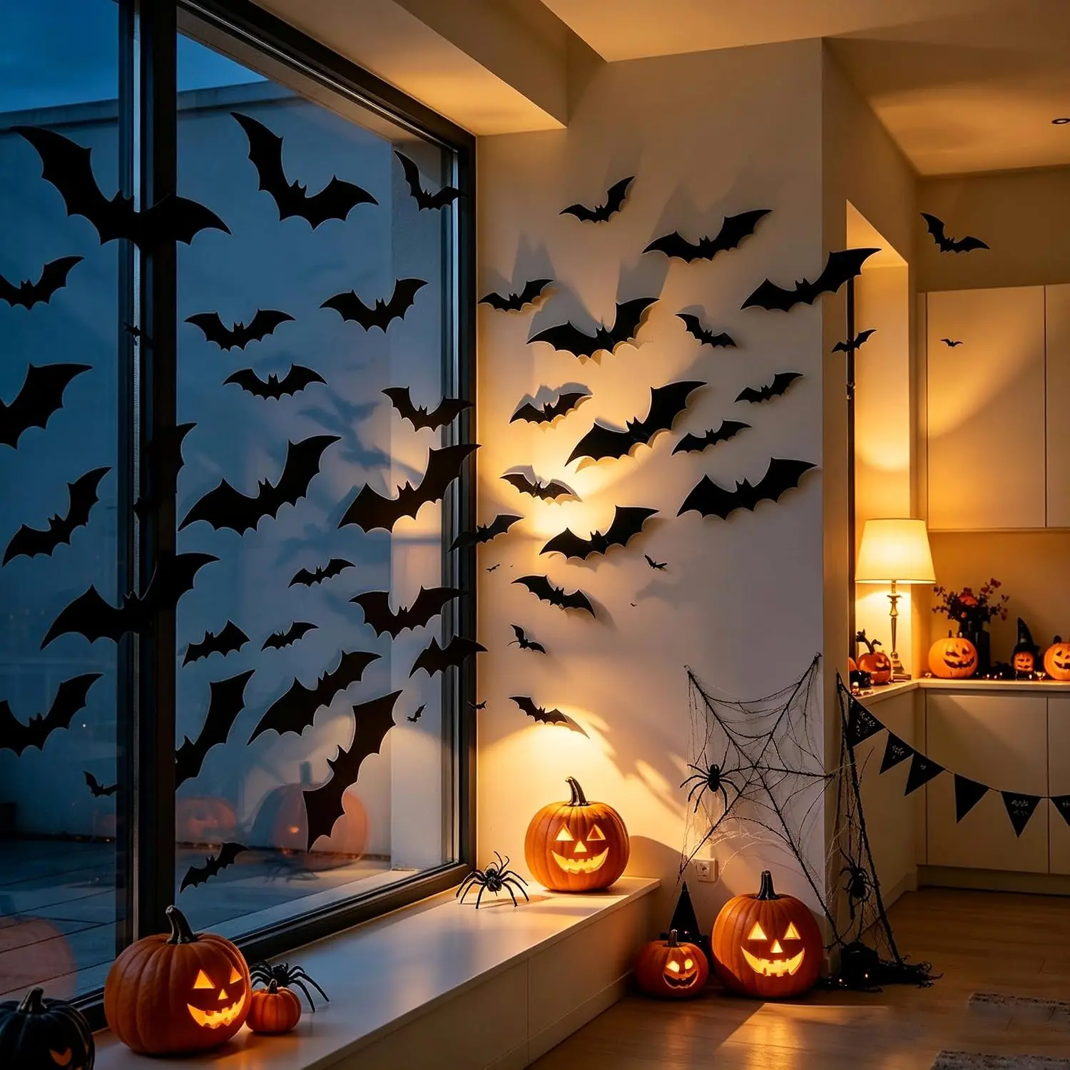 120Pcs 3D Halloween Bat Decorations Stickers, Wall Decals, Party Supplies, Customized
