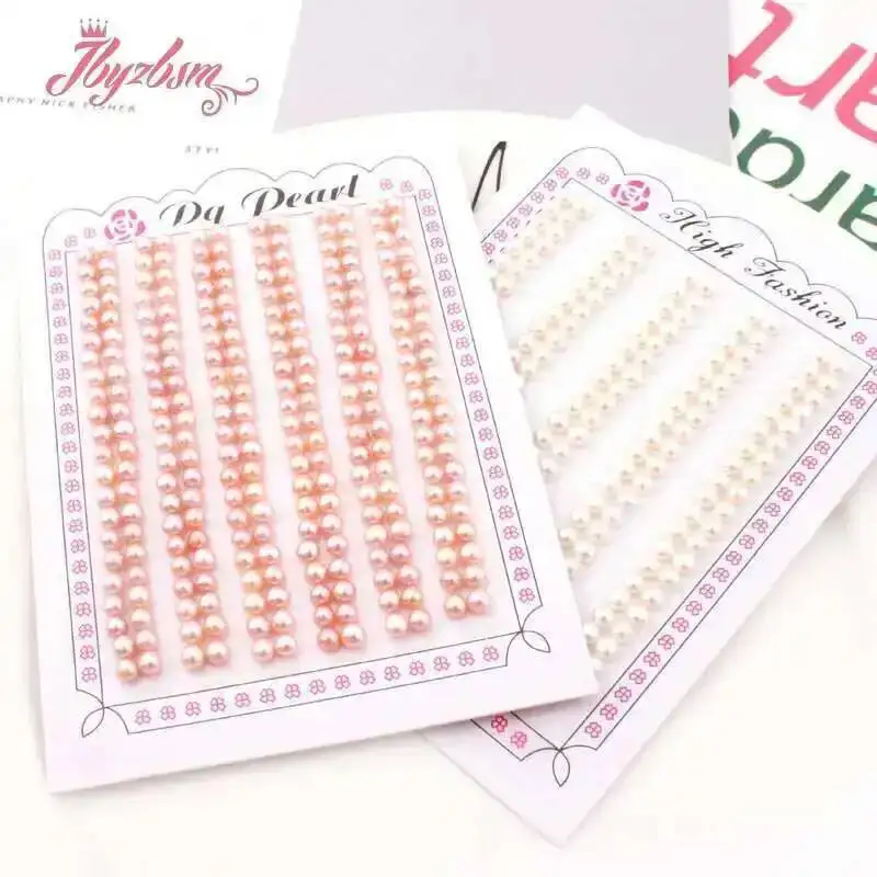 3-4mm 3A Grade Natural Freshwater Pearl Half Drilling Button Shape Stone Beads For Jewelry Making Fashion DIY Earring 5 Pair