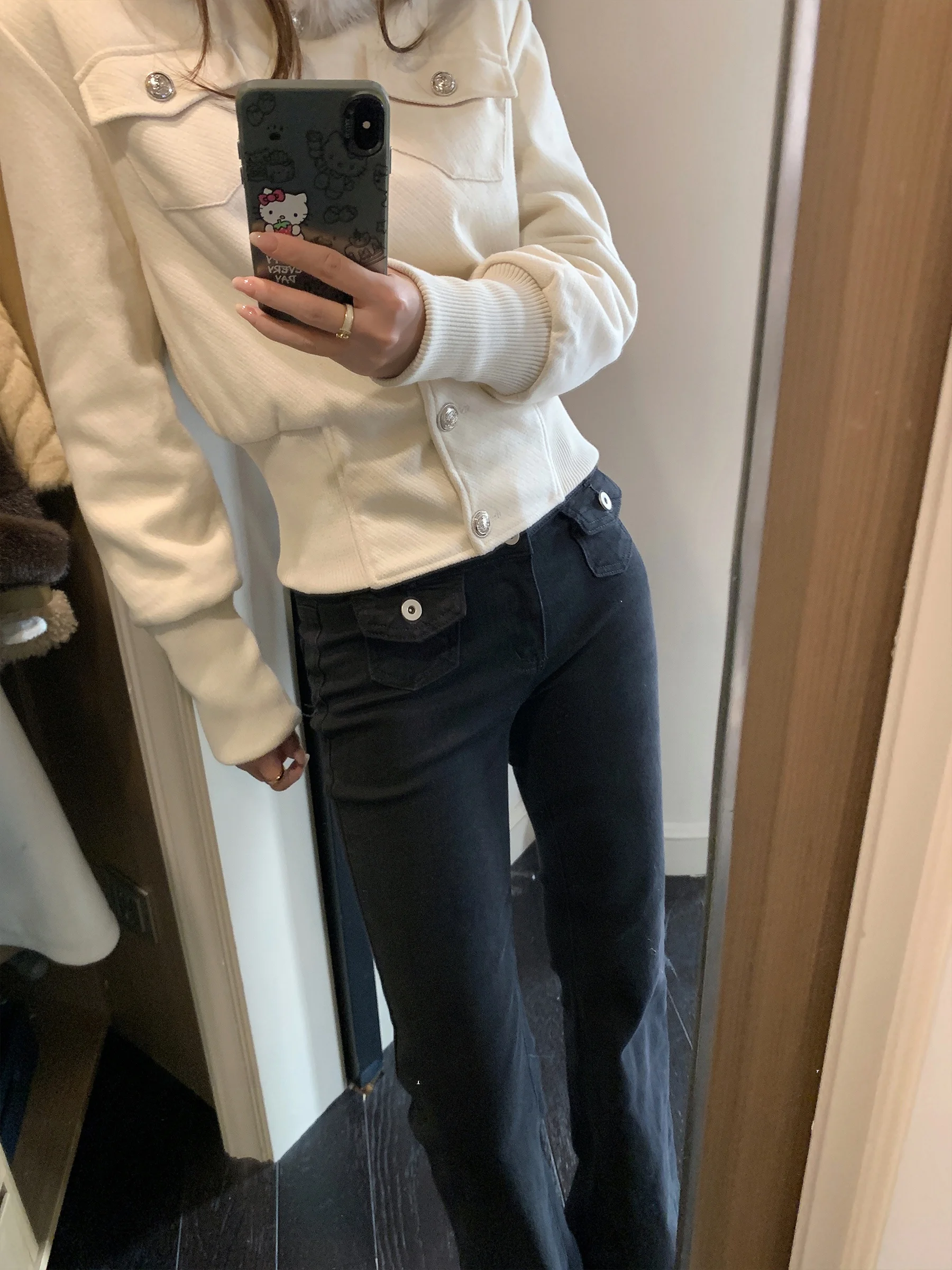 

Джинсы Sam Seoi осенне-зимние женские с высокой талией, микро-клеш, эластичные, с 3D-дизайном, повседневные, синие