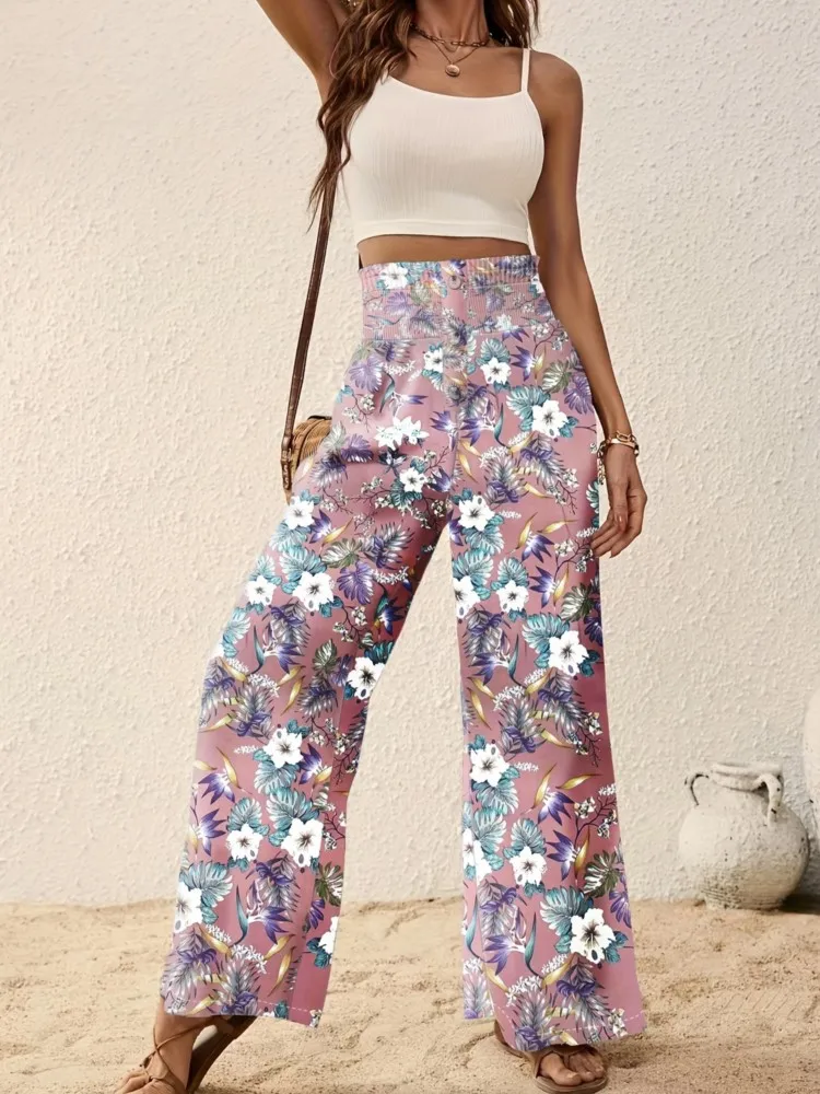 

Women's Pantalones New Floral Printing Elastic High Waist Loose Wide Legs Trousers Casual Daily Commuting 2024 Spring And Summer