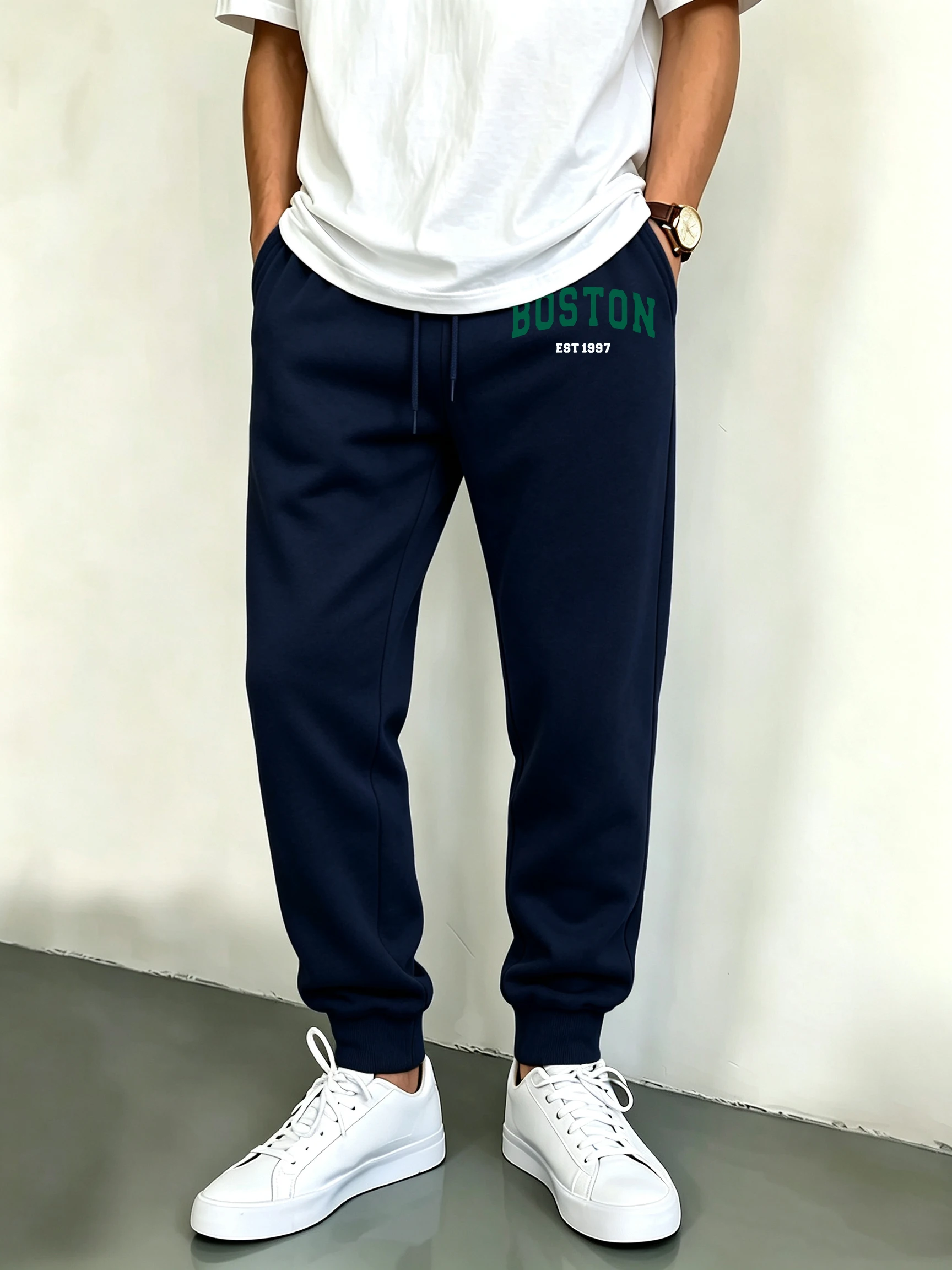 Boston Letter Simple Print All-Match Sweatpants Men Autumn Versatile Sportpants Comfy Street Bottoms Jogging Basic Long Pants