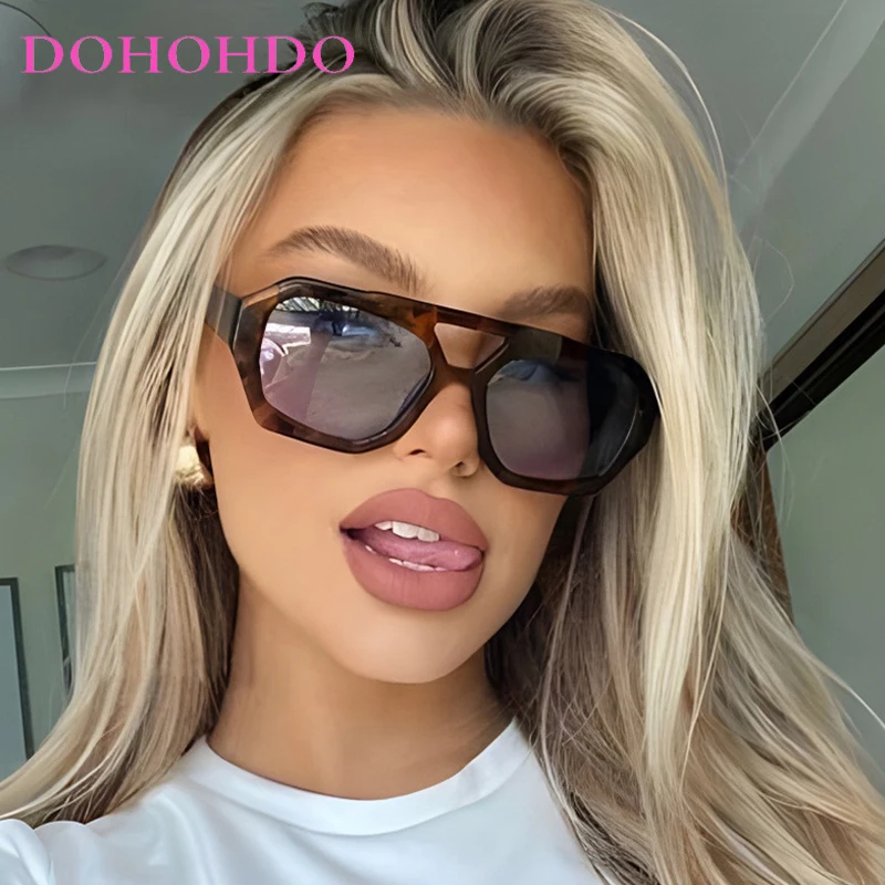 

Retro Double Bridges Women's Sunglasses Fashion Big Frame Leopard Brown Gradient Eyewear Luxury Designer Sun Glasses Men Shades