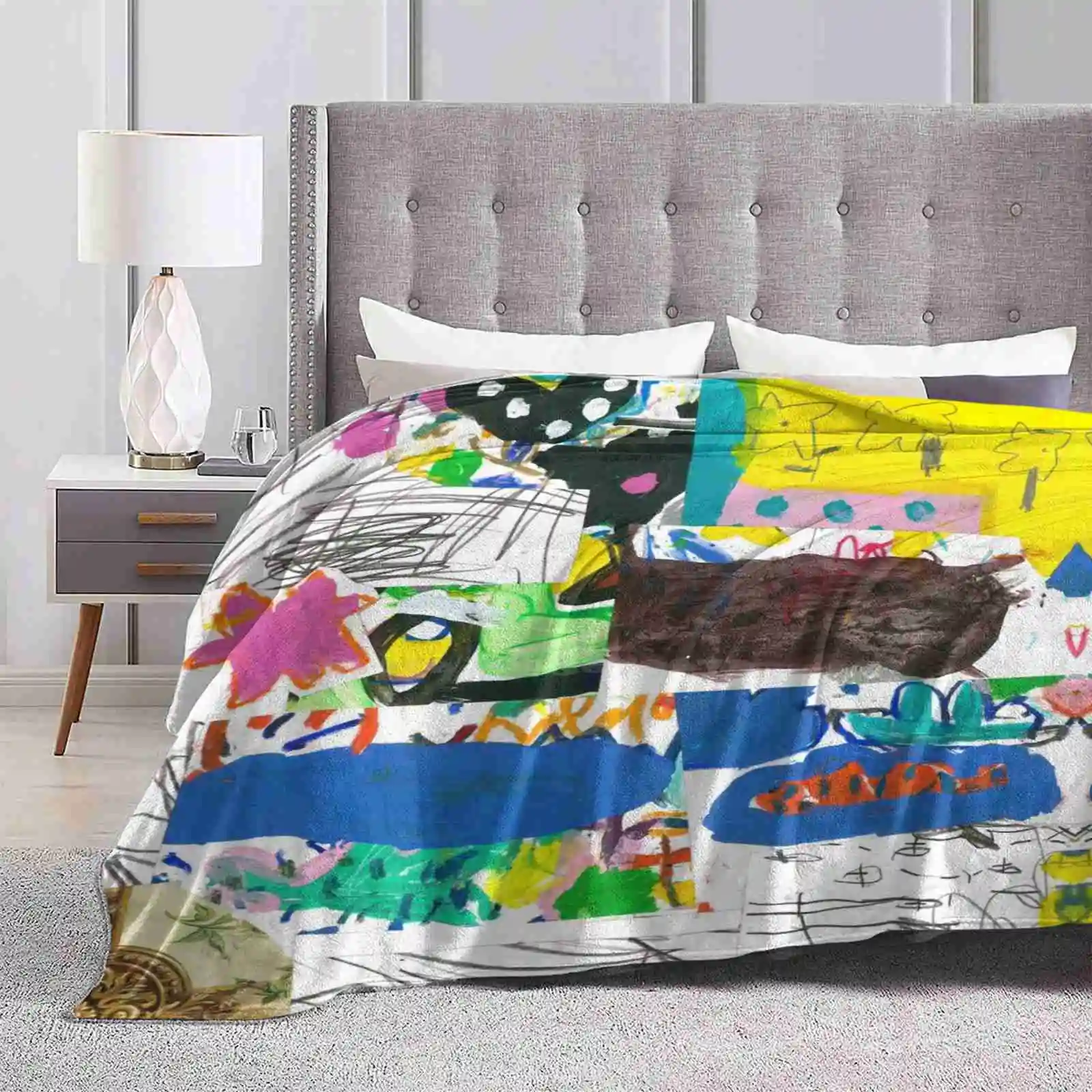 Then And Now Hot Sale Printing High Qiality Warm Flannel Blanket Shylie Abstract Colour Pencil Graphite