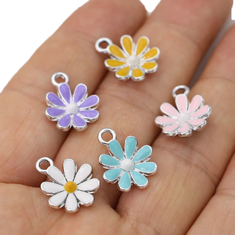 10Pcs Enamel Silver Plated Blue Flower Charm Pendant Jewelry Making Bracelet Necklace DIY Earrings Accessories
