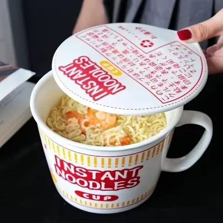 1150ml Ceramic Instant Noodle Bowl with Cover for Dorms And Home Kitchens Keeps Noodles Fresh And Warm
