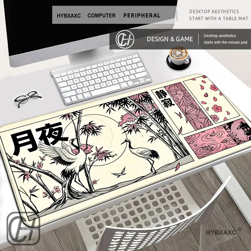 

HYBXAXC Japanese Sakura Crane Moon Mouse Pad Large Non-Slip Rubber Mousepad Desk Mat for Gaming Office Laptop Computer Decor