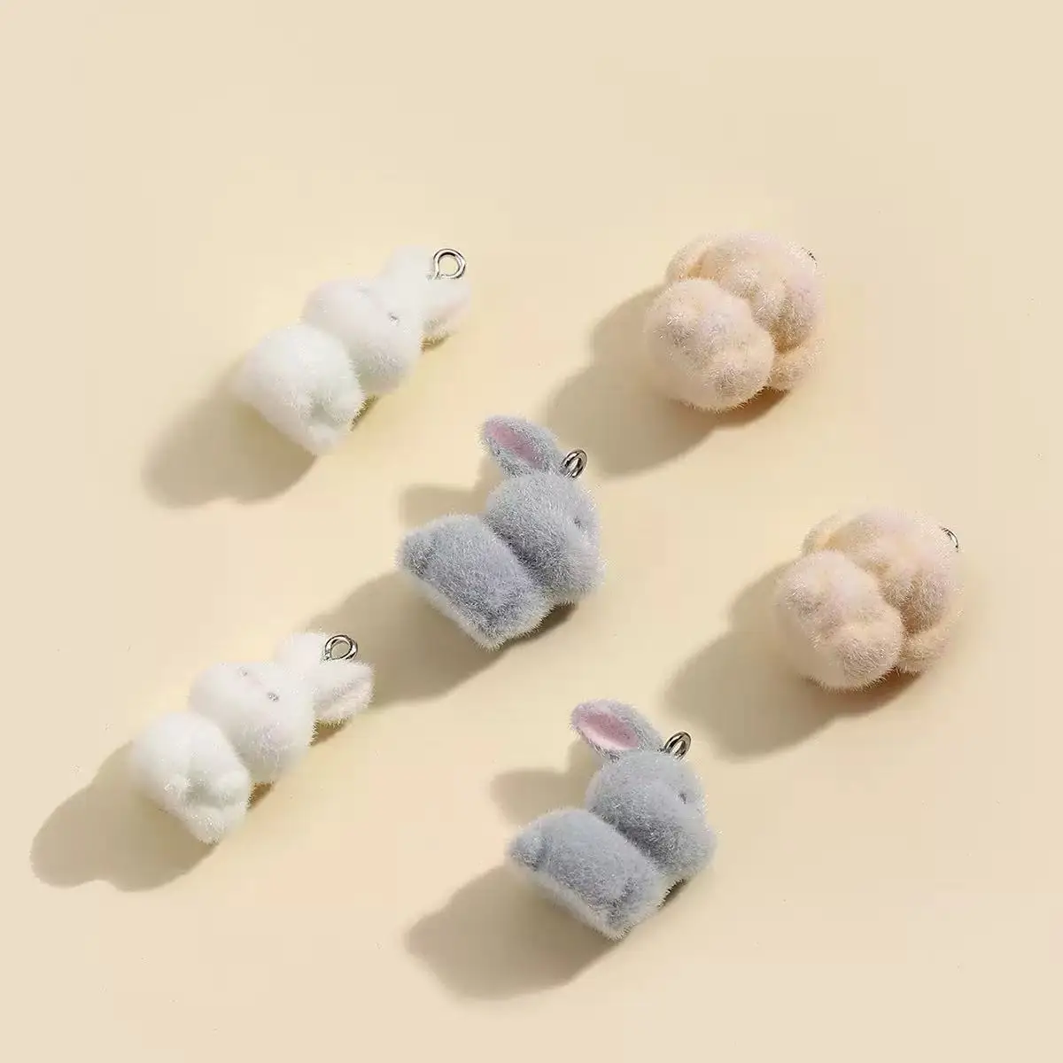 10pcs Flocking Little Rabbit Resin Charms Animal Pendant DIY Phone Chains Keychain Earring Accessory for Jewelry Making Findings