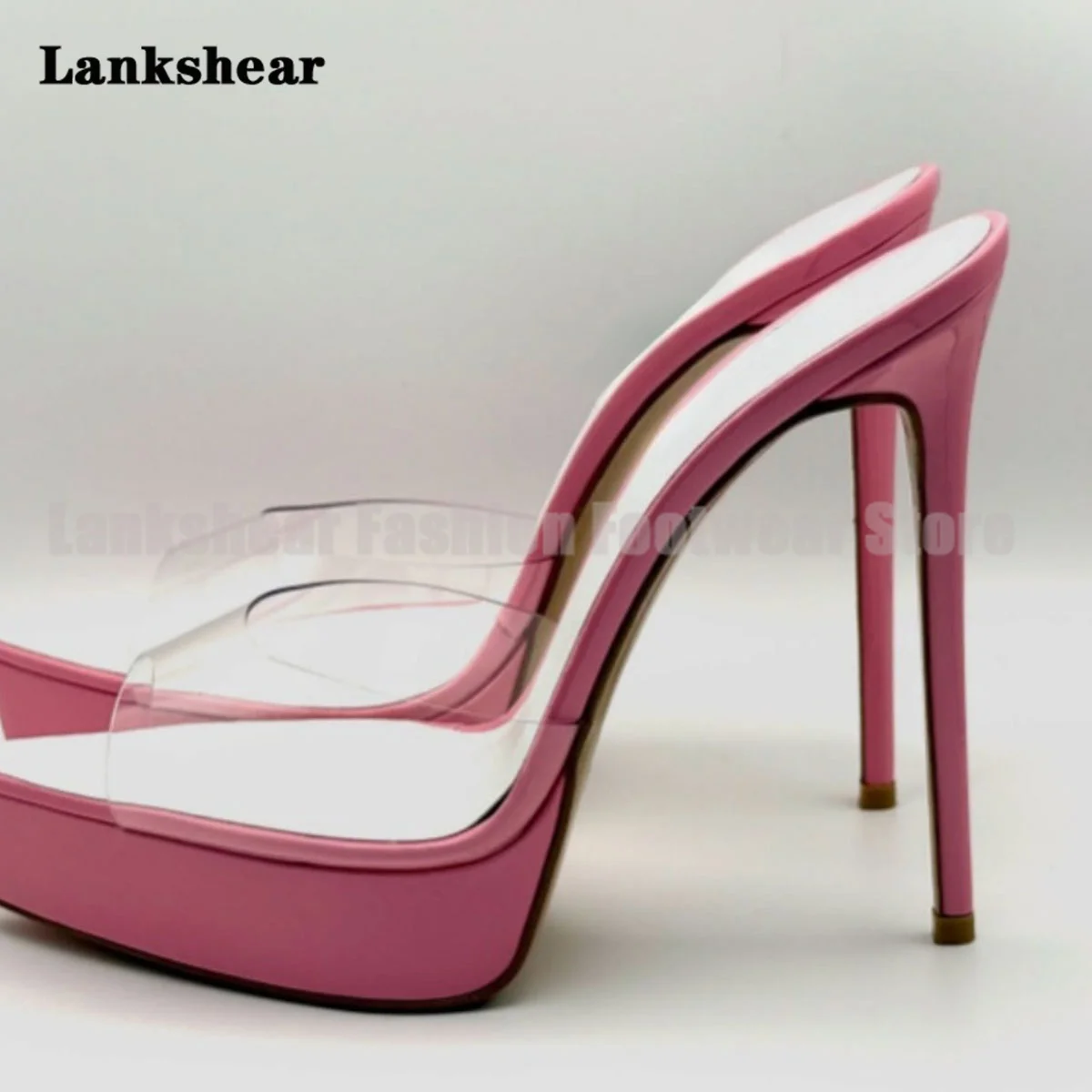 Clear Pvc Platform Mules Slippers Pointed Toe Stiletto Heels Slip-On Dress Sandals Women Shoes Summer Sandalias De Mujer Verano