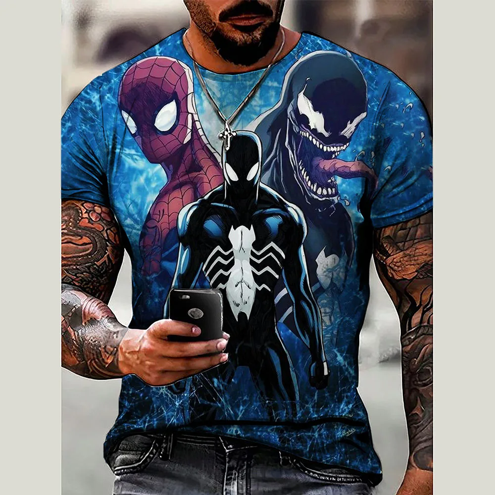 

Летняя футболка Disney для мужчин, простая футболка с принтом паука Marvel, крутая дышащая модная повседневная футболка с короткими рукавами Venom