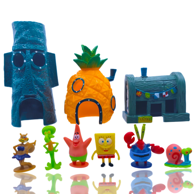 6pcs SpongeBob Fish Tank Decoration Cartoon Aquarium Doll Decorations Pineapple House Fish Shrimp Hideout Aquarium Decoration