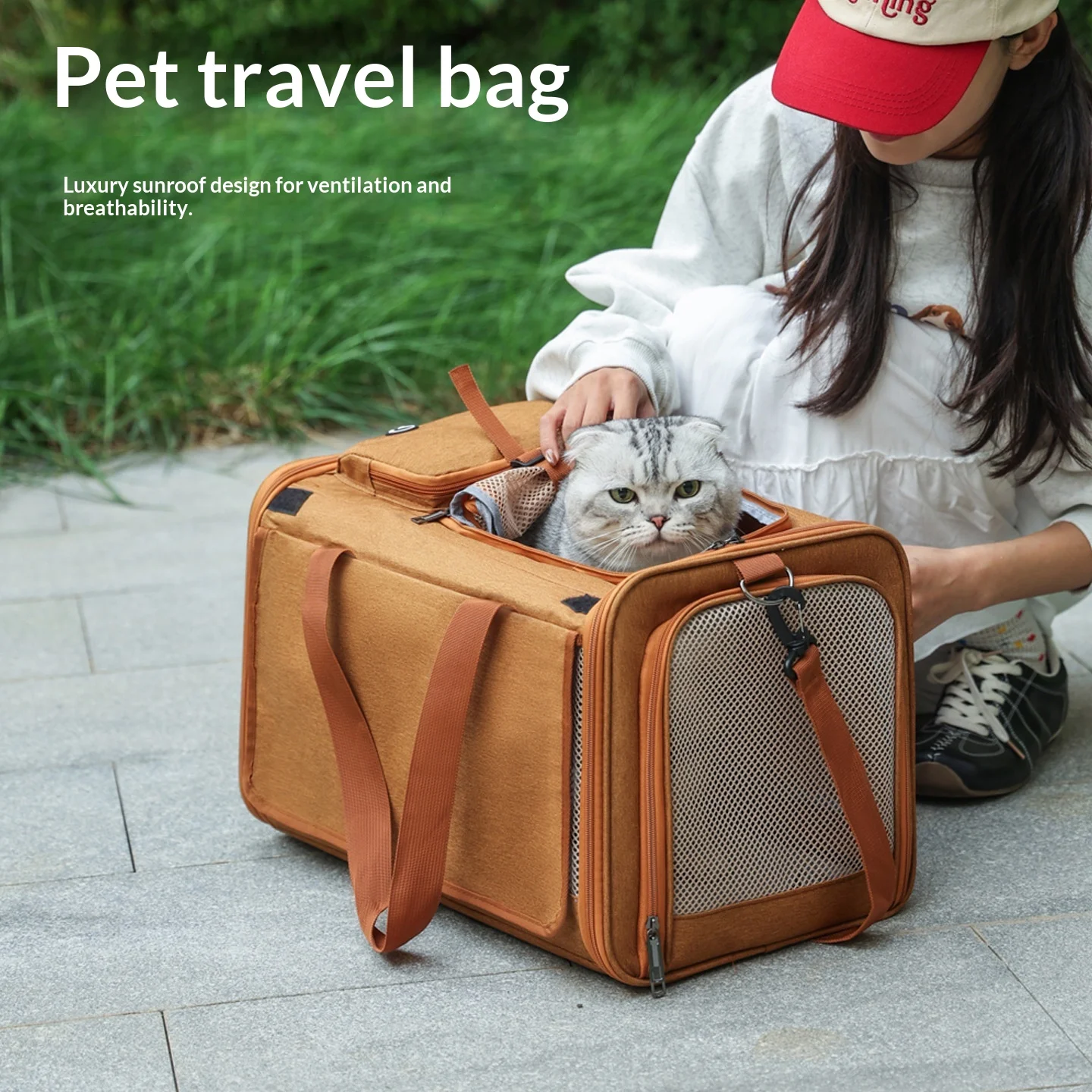 Transportín plegable transpirable para gato, bandolera coche - imagen 4