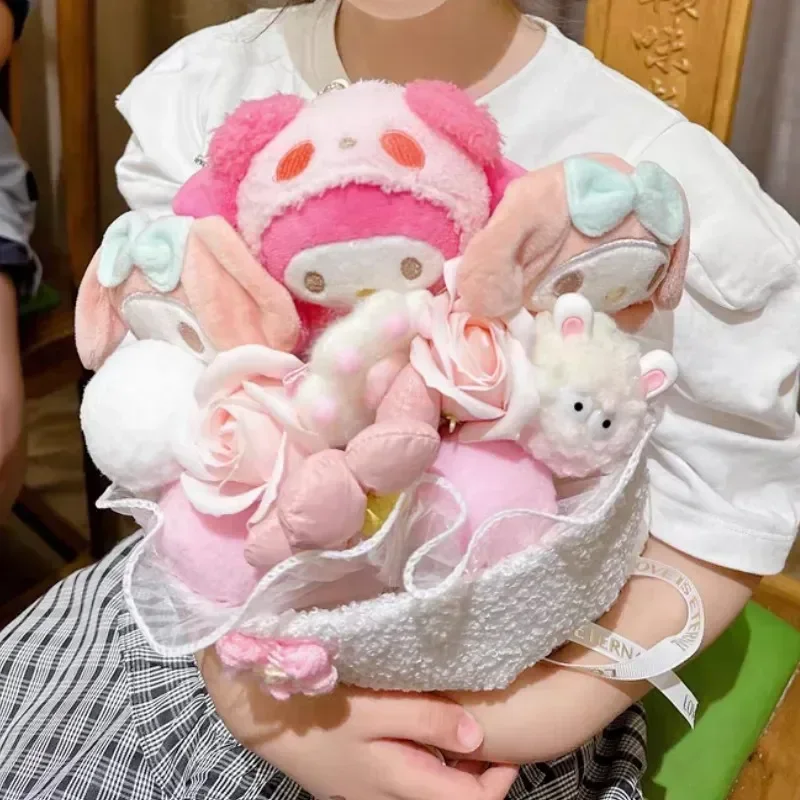 Sanrio pluszowy Cinnamoroll Kuromi moja melodia bukiet pluszak lalki z kreskówek pluszak zabawki walentynki prezenty urodzinowe z okazji ukończenia szkoły