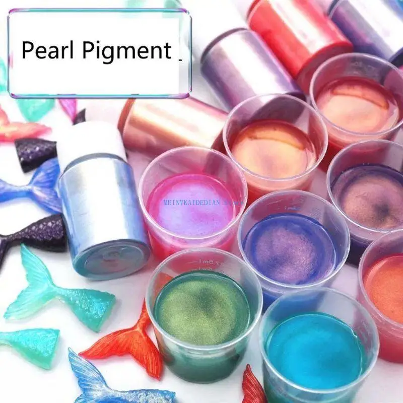 

C1FE Mica Powder Resin Pigment Shift Pigment Powder with Black Mica Powder and Brushes for Epoxy Resin Nails Making