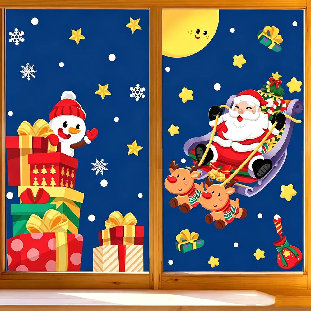 Colorful Noel Wall and Window Stickers Wreath Patterns Refresh Indoor Space Home Decor During Christmas New Year Holiday Seasons