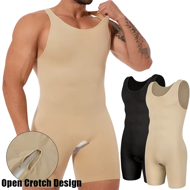 Mens Sleeveless Full Body Shaper Underwear Slimming Compression Bodysuit Breathable Waist Trainer Corset Tummy Control Shapewear