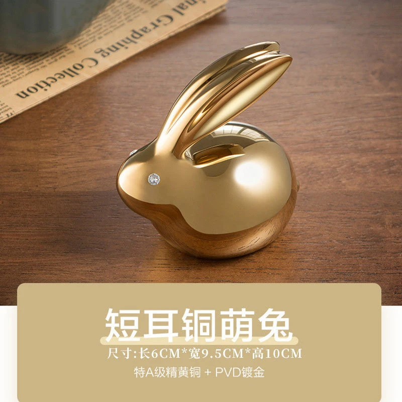 Crystal copper rabbit brass ornament craft, cute rabbit zodiac decoration, birthday and Mid-Autumn Festival gift