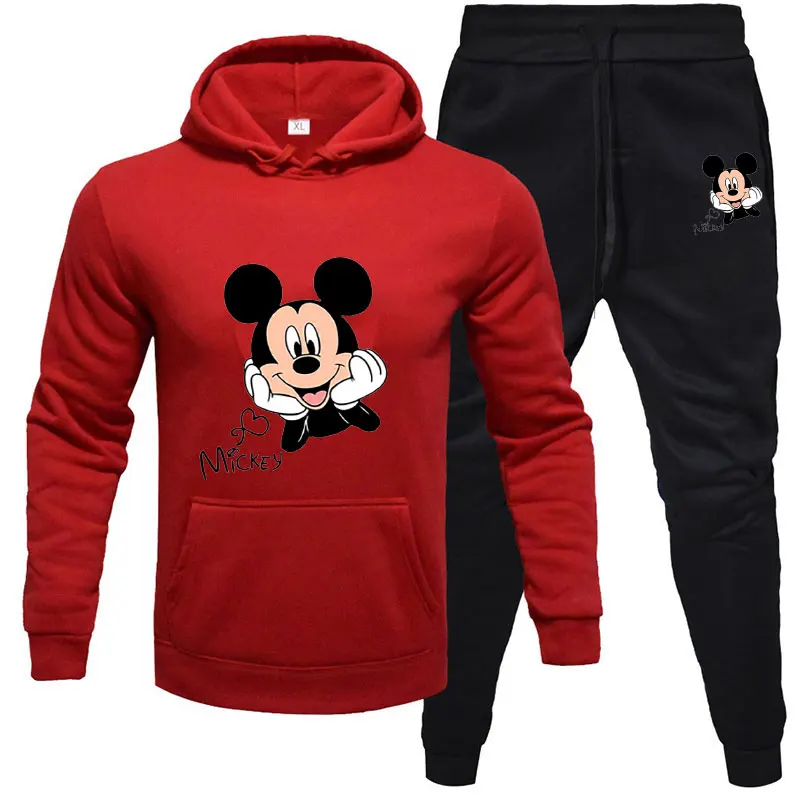 

New Disney Mickey Women's Set Outdoor European and American Hot Selling Brand Autumn/Winter Printed Men's Hoodie Sweatshirt Set