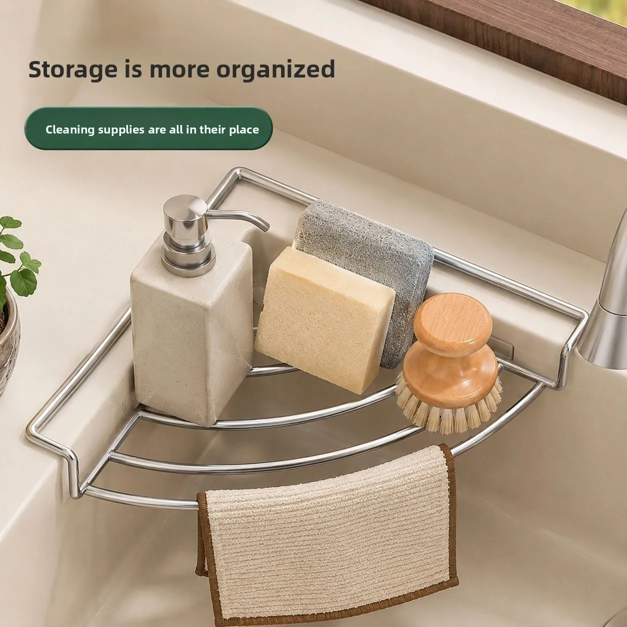 Stainless Steel Kitchen Sink Corner Rack Sink Side Drain Drying Holder Sponge Rag Brush Organizer For Kitchen Bathroom