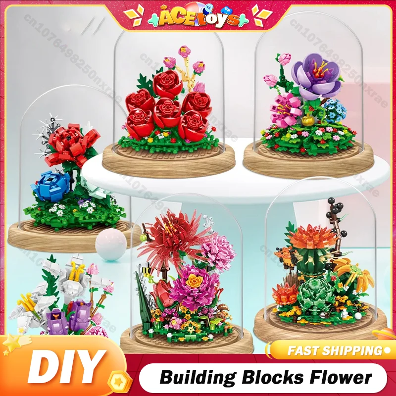 

Building Blocks Flower DIY Rose and Chrysanthemum Potted Bouquet Home Decoration 3D Brick Model Flower Block Girl Gift Christmas