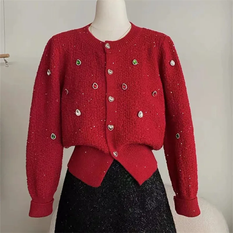 Gagarich coreano dolce colorato chiodo perline intarsiato diamante Cardigan lavorato a maglia donna 2024 nuovo autunno giacca maglione corto