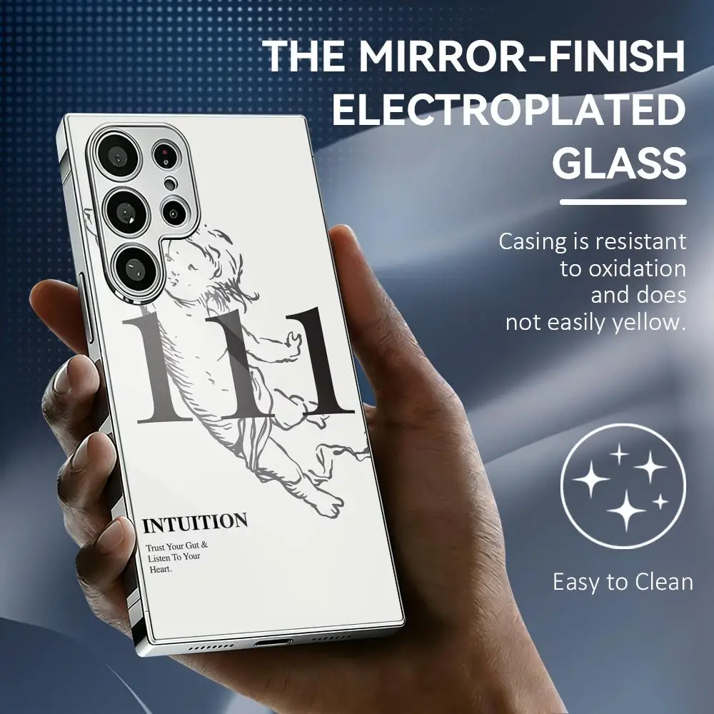 Angel Number Phone Case For Samsung Galaxy S25 S24 S23 Ultra Electroplated Metal Frame Shockproof Cover Phone Case