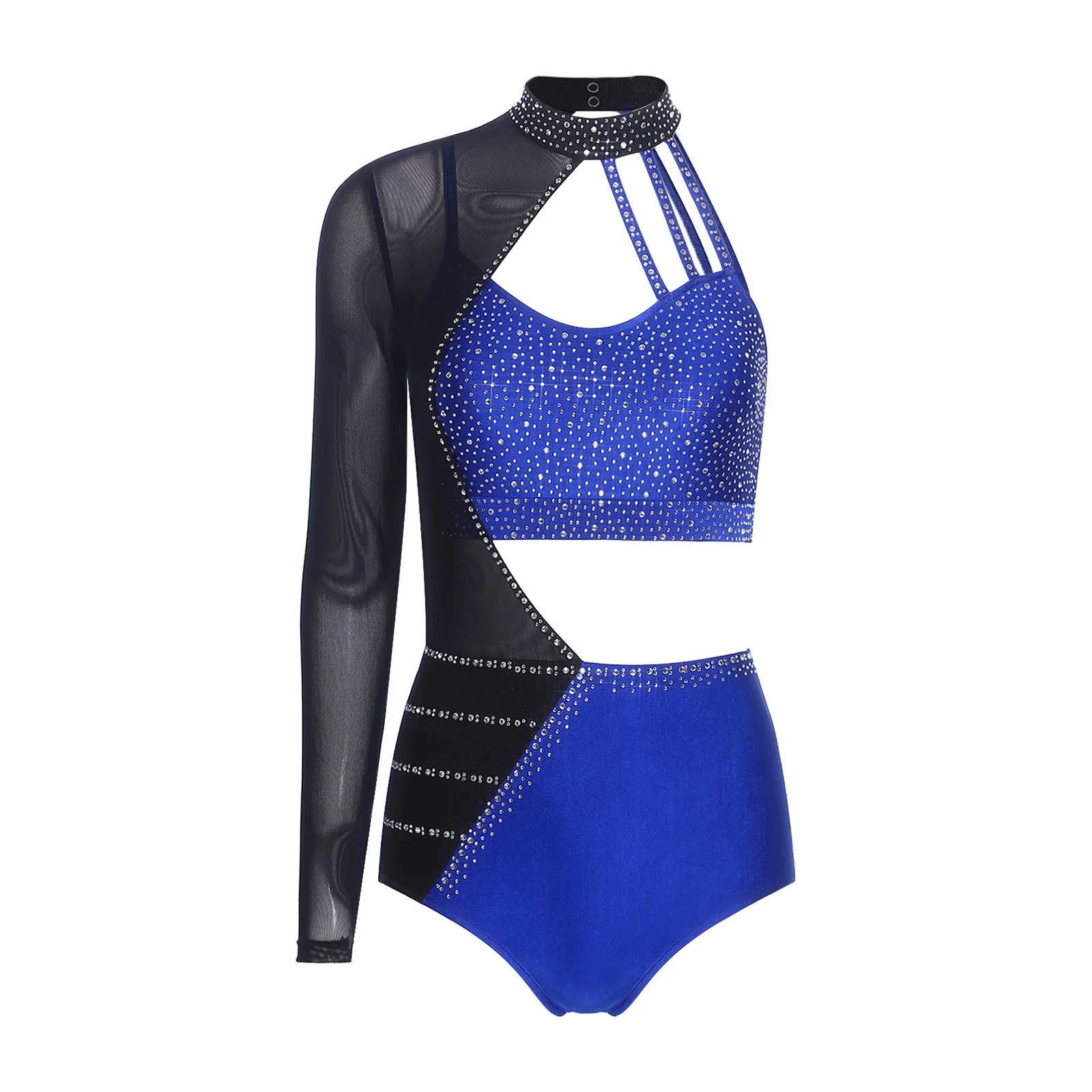 

Women Acrobatics Bodysuits Gymnastics Figure Skating Stage Performance Costume Rhinestones Asymmetrical Cutout Leotards Jumpsuit