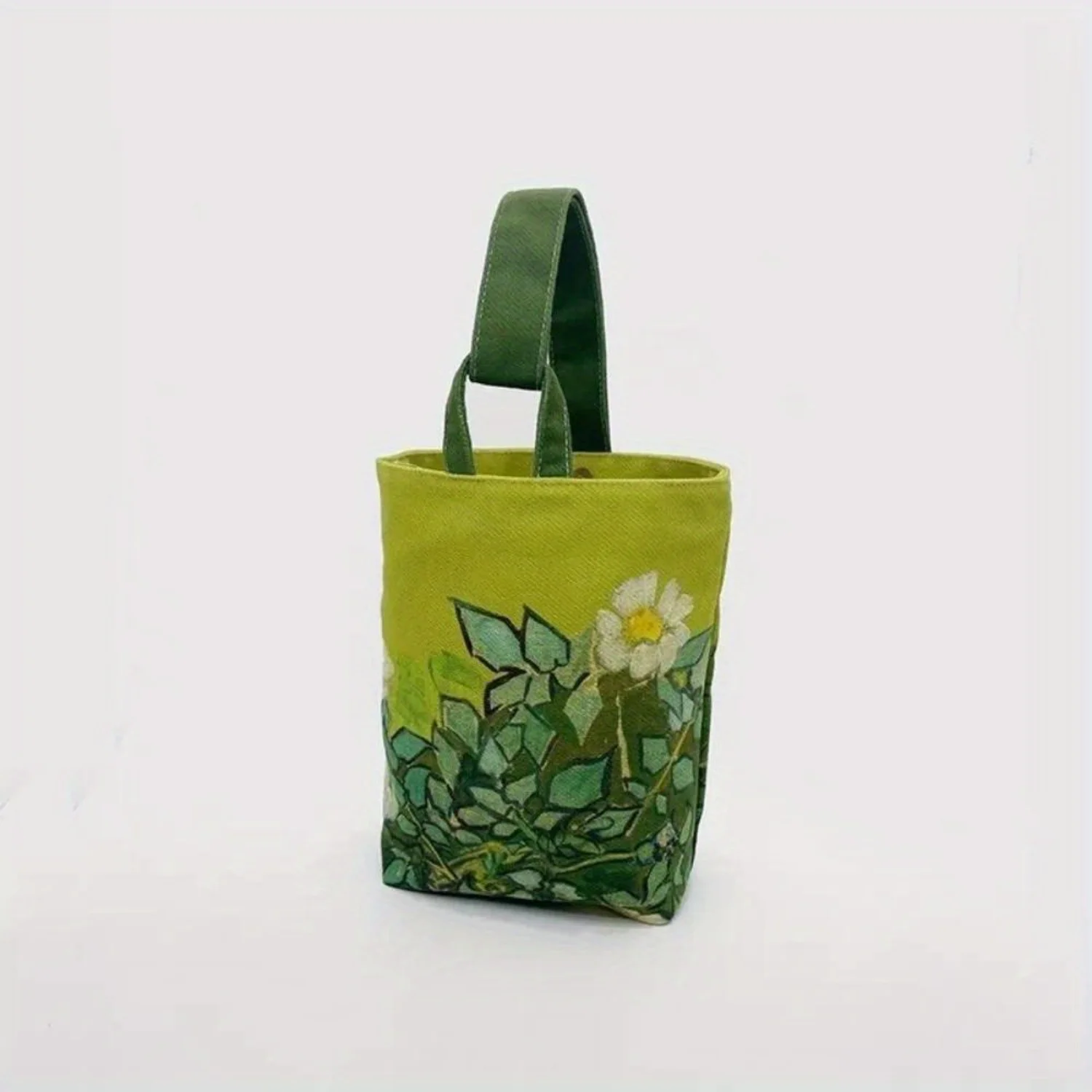 Borsa a secchiello piccola con pittura a olio alla moda retrò, borsa multiuso per pranzo e accessori