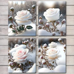 DIY Diamond Painting White Rose 5D Diamond Embroidery Flower Mosaic Cross Stitch Full Square Round Bedroom Home Decoration Gift