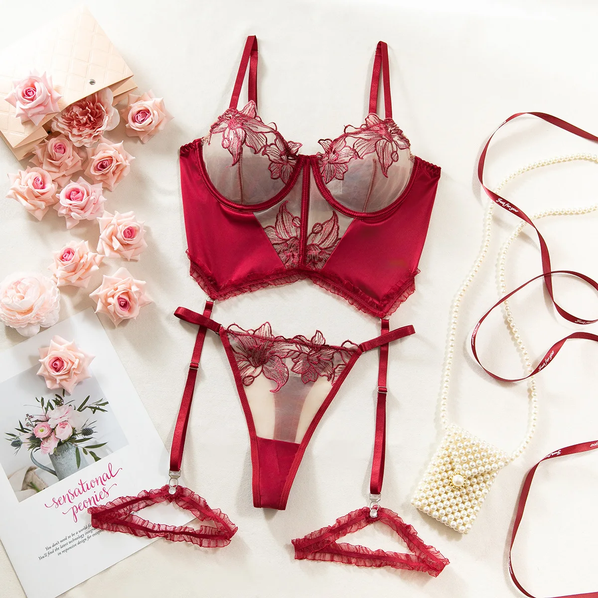 

Women Sexy Lace Erotic Set Flower Embroidery Lingerie Bra Thong Set See Through Underwear Micro Bikini Sexy Costumes