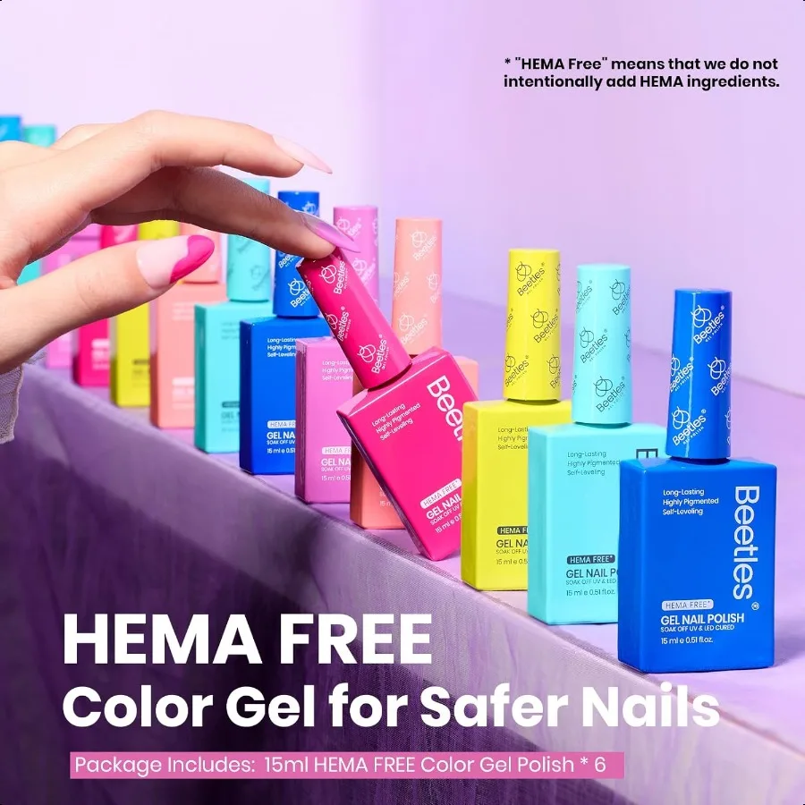 ชุดยาทาเล็บเจล Beetles Hema Free สีนีออนแบบฟอง 6 สี ขนาด 15 มล. สีนีออนสดใส ชมพูอมส้ม ส้ม เหลือง ฟ้า ม่วง