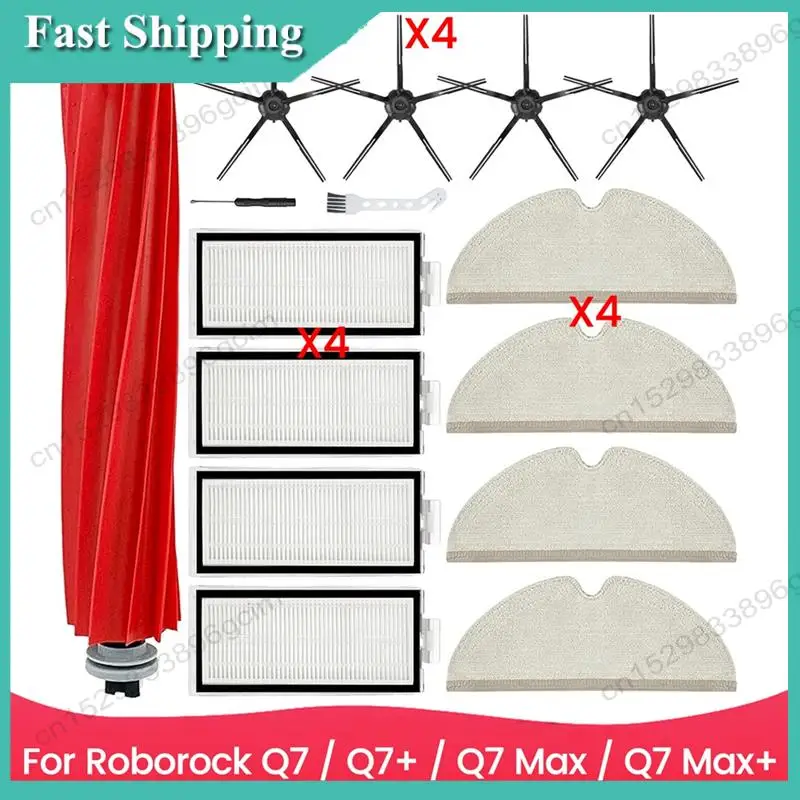-BABQ Kit de acessórios para Xiaomi Roborock Q7 / Q7 + / Q7 Max / Q7 Max + Peças de aspirador de robô Escova lateral principal Filtro Hepa Pano de esfregão