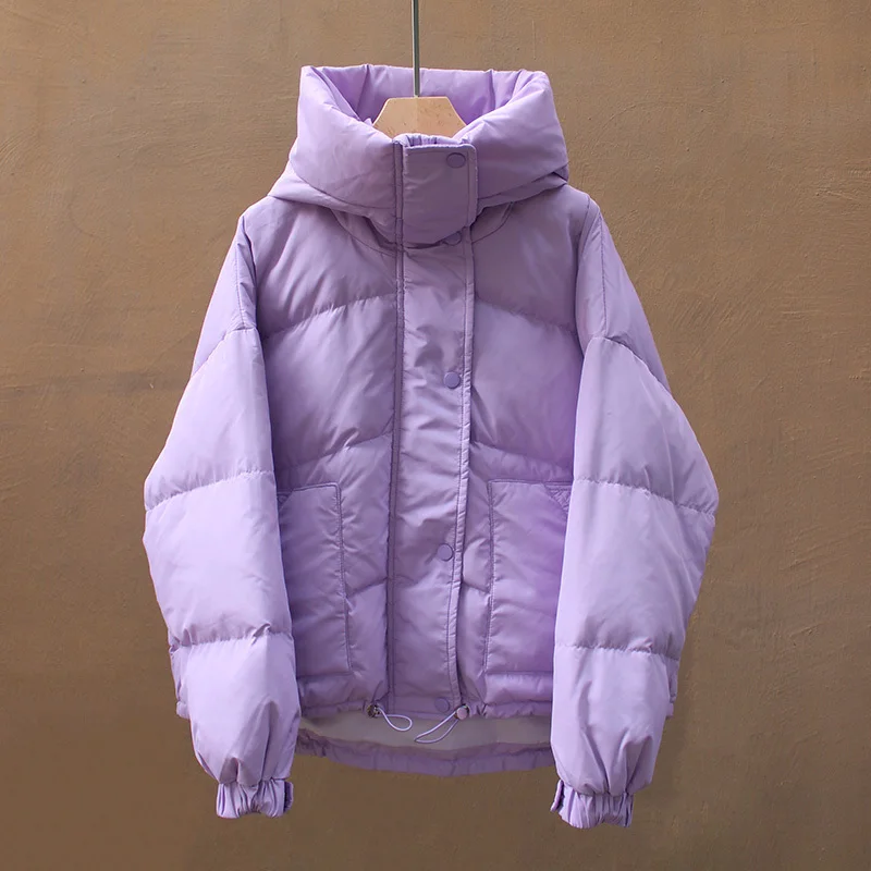 2022 Winter Puffer Jacket Women Hooded Pink Jackets Loose Casual Candy Color Coat Korean Fashion Puffer Outwear