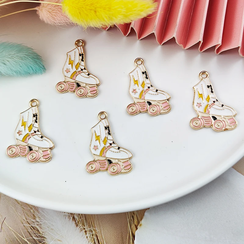 10PCS/Lot Fashion Sports Charm Enamel Zinc Alloy Roller Skates Pendants Accessories Charms Craft DIY Jewelry Findings