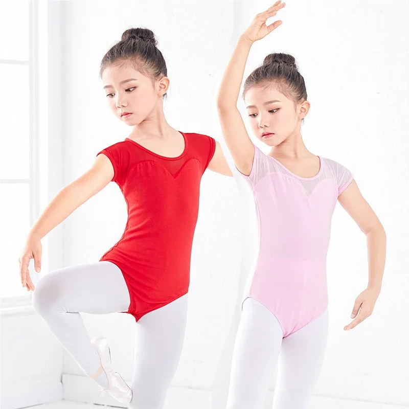 

New Girls Kids Ballet Leotard Short Sleeve Fitness Yoga Gymnastics Dance Bodysuit Jumpsuit Child Ballet Costume 3-14yrs Red Pink