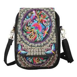 Stylish Women's Embroidered Crossbody Phone Bag with Zipper - Small Canvas Shoulder Bag for Everyday Use