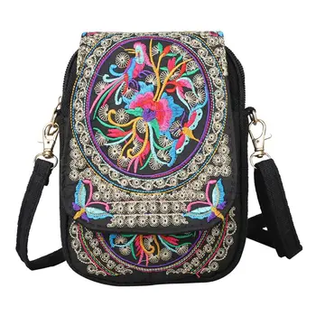 Stylish Women's Embroidered Crossbody Phone Bag with Zipper - Small Canvas Shoulder Bag…