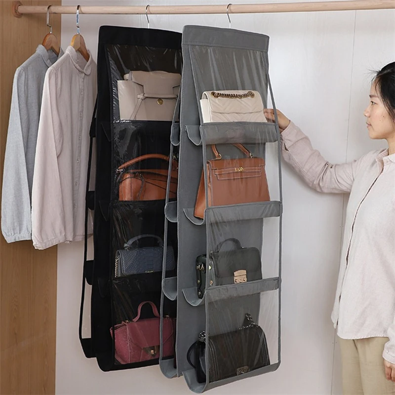 8 Pocket Foldable Hanging Bag 4 Layers Folding Shelf Bag Purse Handbag Organizer Door Sundry Pocket Hanger Storage Closet Hanger