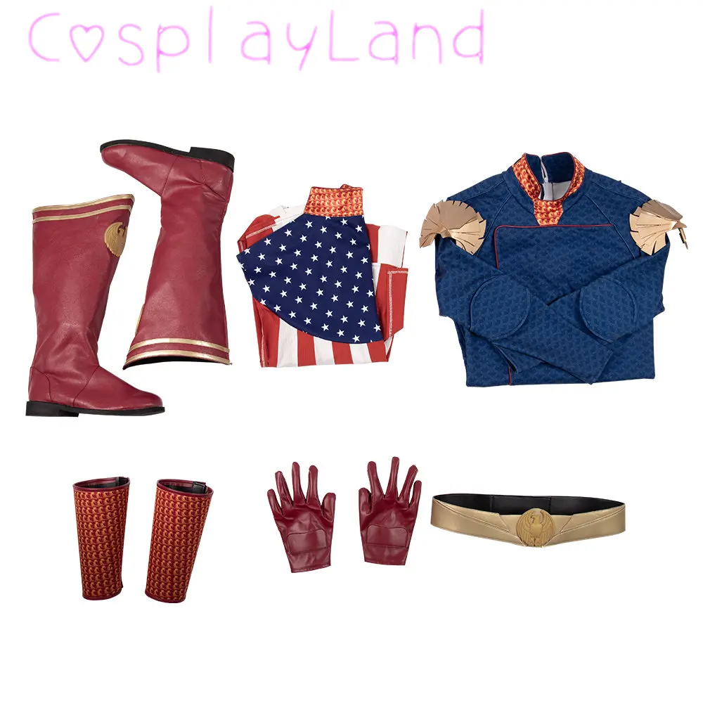 Os Meninos Homelander Cosplay Traje, Macacão de Super-Herói, Manto, Sapatos, Bodysuit, Adulto, Trajes De Halloween, Em Estoque