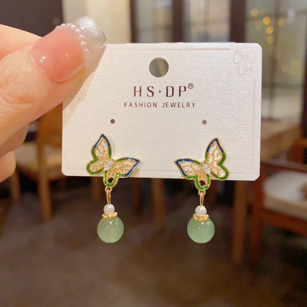 Vintage Hollow Butterfly Pendant Earrings Delicate Enamel Flying Insect Charm Retroux Fine Jewelry For Spring Outfits