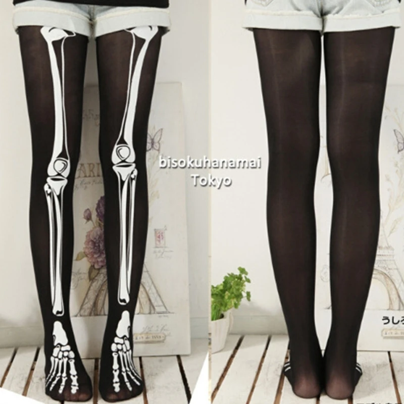 

Skeleton Bone Printed Halloween Leggings for Women Japanese Harajuku Tights Pantyhose Cosplay Costume Accessories