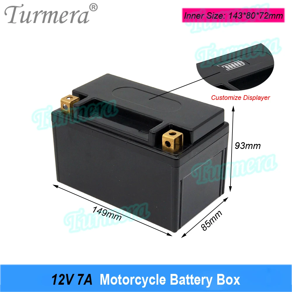 Turmera 12V 7A Motorcycle Battery Storage Box Empty with Indicator for Max. Can Install 8Pieces 32700 Lifepo4 Battery or Ups Use