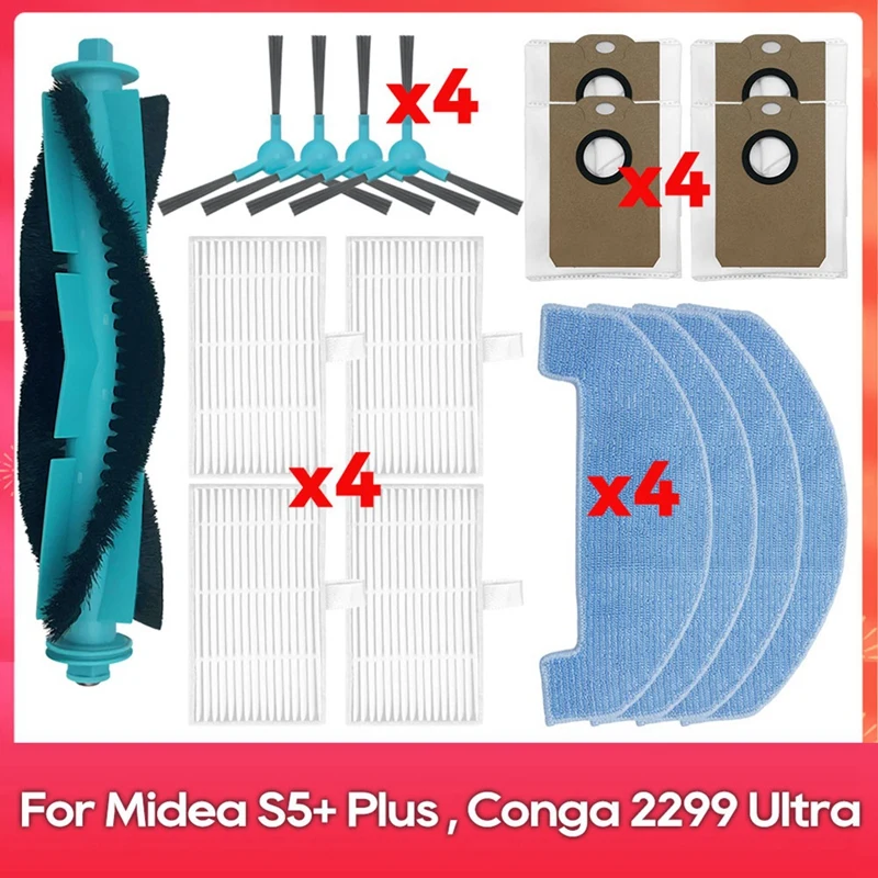 For Midea S5 Plus / Conga 2299 Ultra Home X-Treme Genesis Accessories Main Side Brush Mop Dust Bag Filter