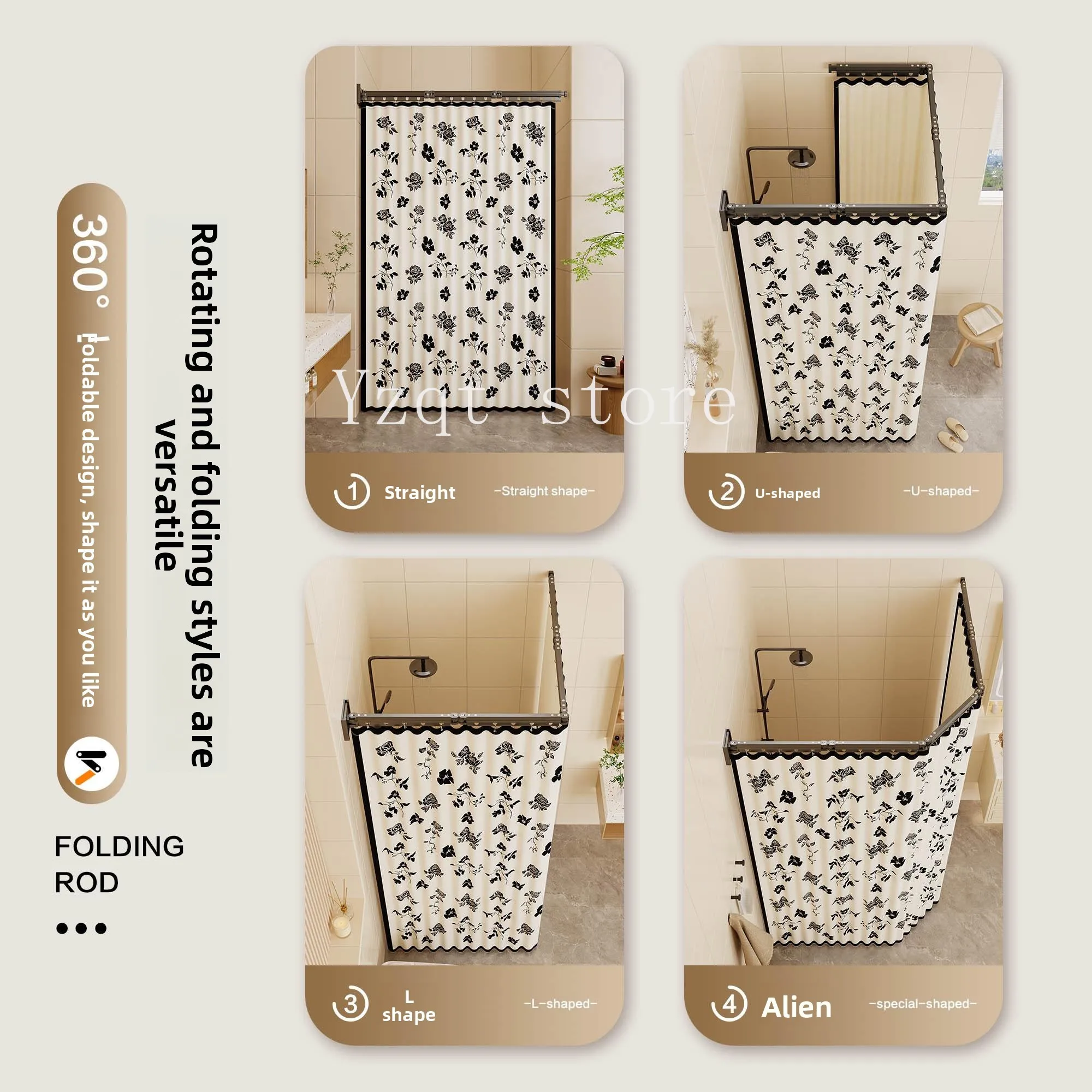 Foldable invisible bathroom shower curtain, no punching, bathroom waterproof partition, thickened warm shower water curtain