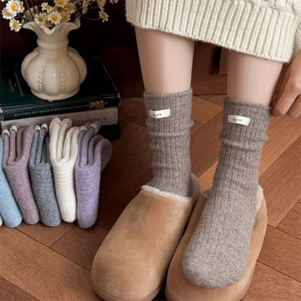 Warm Simple Style Winter Socks Breathable Mid Tube Loose Socks Thick Solid Color Women's Socks Winter