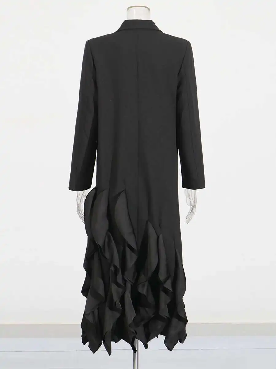 Fanan moda babados design trench para mulheres duplo breasted manga longa blusão casacos femininos temperamento 2025 outono novo