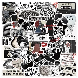 50pcs 90s 00s Retro Black and White Y2K Girls Aesthetic Stickers For Luggage Laptop Guitar Phone Diary Waterproof Vinyl Decals