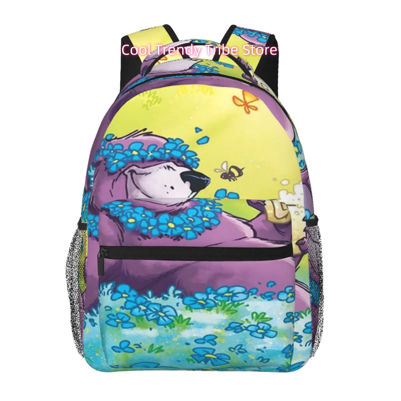 Purple Otter & Blue Flowers Bees Backpack with Adjustable Straps, High Quality Oxford Cloth Bookbag Suitable for Travel,, Daily
